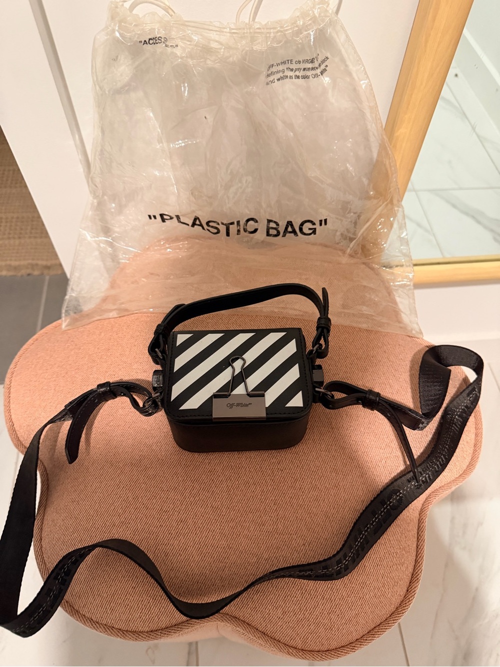 Off-White Black and White Diagonal Stripe Mini Bag
